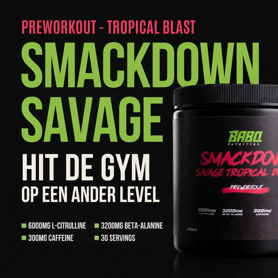 Smackdown Savage pre-workout specs: 6000mg L-citrulline, 3200mg beta-alanine, 300mg cafeine, 30 servings